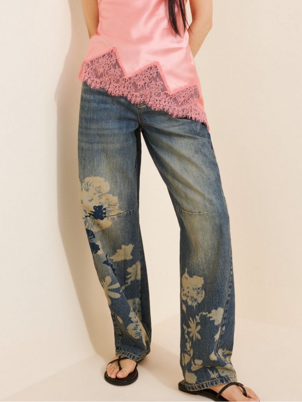 BDG Floral Bleached barrel jeans